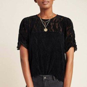 Anthropologie Lace and Velvet Black Top MED